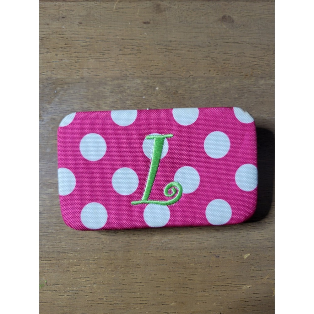 Woman's Wallet Monogramed Green Letter L Coin Purse‎ Pink with White Polka Dot